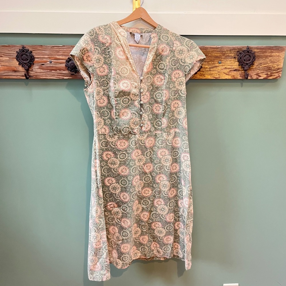 The Territory Ahead Womens Green Pink Medallion Floral Cotton Midi Dress Size 14